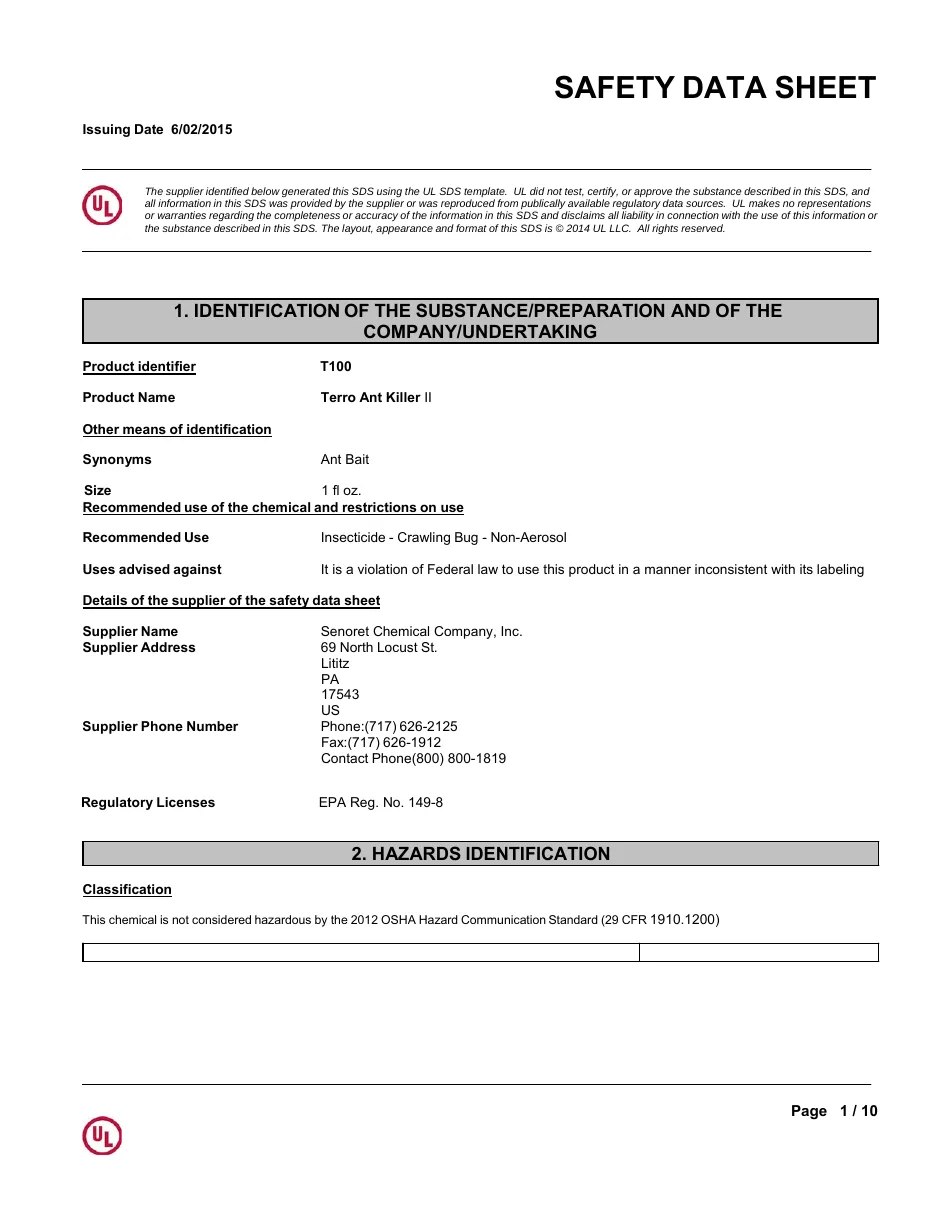 TERRO Liquid Ant Killer T100 product label image
