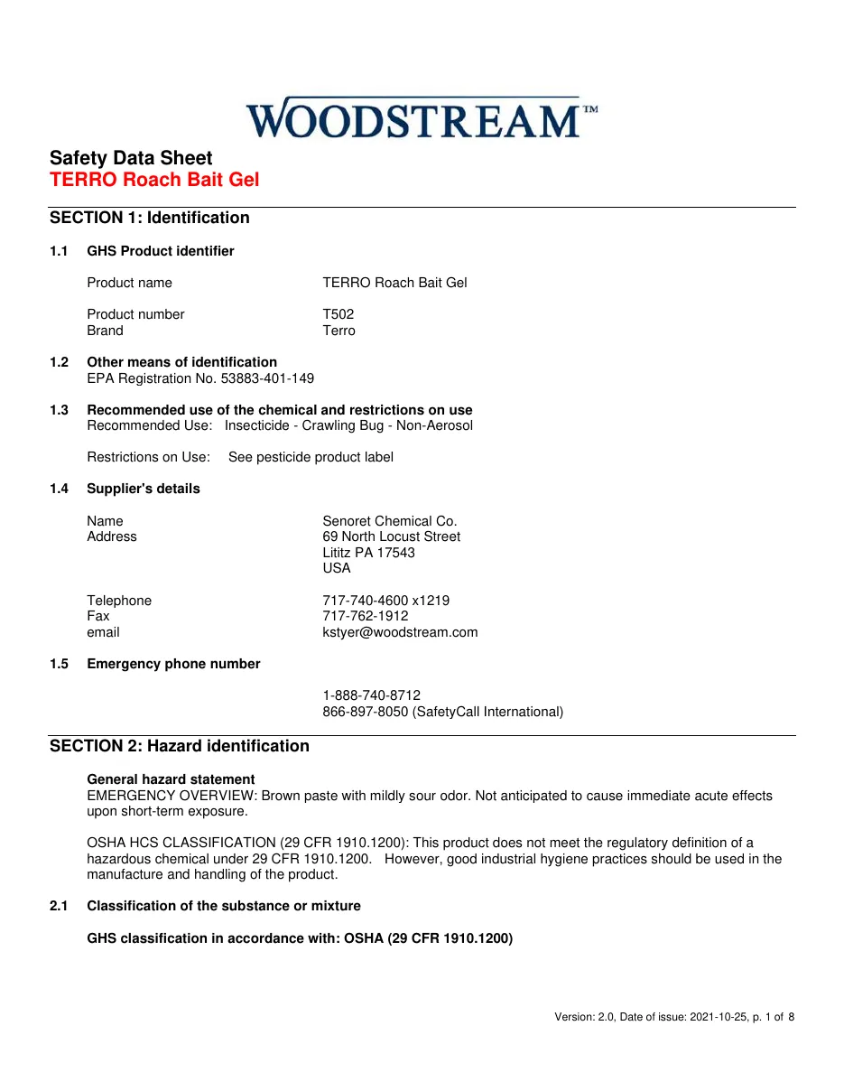 TERRO Roach Gel Bait T502 product label image
